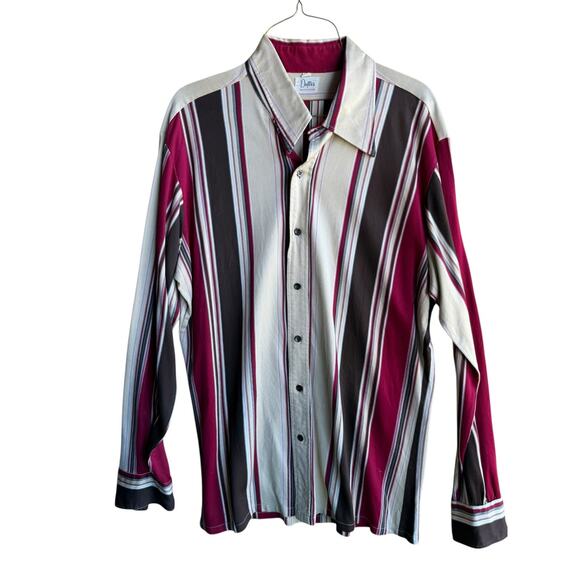 Dayton's Other - Vtg 70s Dayton’s Disco Shirt Men’s Red Gray Stripe Dagger Collar L USA 16-16.5